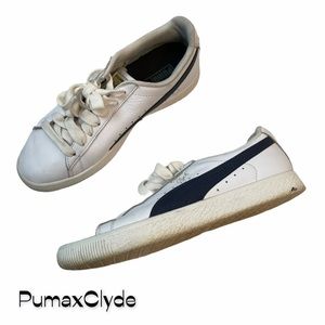 Puma Clyde Sneaker White Sneakers Navy And White Womens Size 8.5